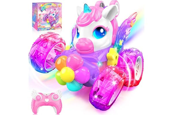 Unicornio Coche Teledirigido Niños 3-12 Años, 2,4Ghz RC Car Radiocontrol con Luce & 360° Rotación, Unicornio Juguete Regalo Niña 3-12 Años Juego Niña 3 4 5 6 7 8 9 10+ Años de Cumpleaños Navidad