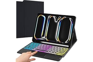 ROOFEI for iPad Pro 11-inch (M4) 2024 Keyboard Case: 3 Zone 7 Colours Backlit Detachable Keyboard with Smart Trackpad | Wireless Keyboard Folio Book Cover with Pencil Holder for 2024 iPad Pro 11.0" M4