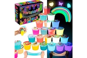 PETYUIOYU Christmas Glow in The Dark Slime 24Pcs - Advent Calendar 2025 Stocking Stuffers, Stretchy, Soft, and Non-Sticky Slime Party Favors, Girls, Boys, Kids, Christmas Slime Toy