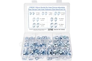 Faankiton170 PCS 5-18 mm Double Oreille O Clips pinces de tuyau, Réglable Double Oreille Colliers De Tuyauterie, Pinces de Fixation de Tuyau