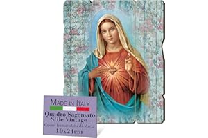 F.LLI BONELLA FRATELLI BONELLA - Vintage Shaped Immaculate Heart of Mary Picture - Poplar Wood Picture Thickness 8mm - Religious Bedroom Picture 19x24 cm - 100% Made in Italy