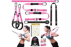 COFOF Schlingentrainer, Sling trainer für ein Ganzkörpertraining, Schlingentrainer für zuhause mit Großem Griff Türankerbefestigung Tragtasche, Übungsanleitung for Homegym