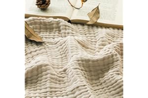 ‎EMME EMME Musselin-Decke, 100% Baumwolle, 152 x 203 cm Beige Sommer-Überwurf Decken für Couch, atmungsaktive Gaze-Decke alle Jahreszeiten, weich und leicht vorgewaschene Baumwolldecke