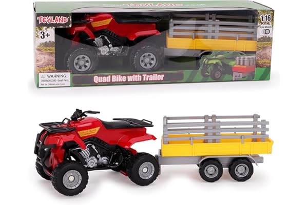 Toyland® Ensemble de Jeu Farm Quad & Trailer - Échelle 1:16 - Action de Roue Libre - Jouets de Ferme pour garçons (Rouge)