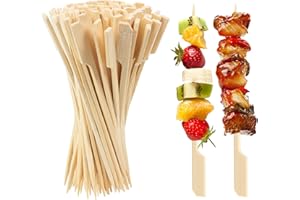 ANTETOK 100 spiedini in bambù da 12 cm, con bordo liscio, per finger food, hamburger, cocktail, frutta, panini, barbecue e snack