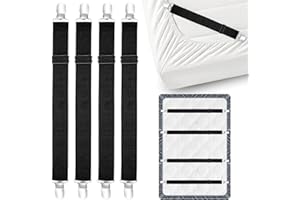 Alethron 4 Stück Bettlakenspanner Verstellbar, Schwarz Bettlaken Spanngurte Spannbettlaken Spanner Halter, Lakenspanner für Bettlaken Betttuchspanner mit Clip Spanner für Leintuch Matratzen