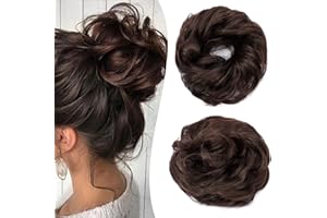Gairyan Moños Postizos de Pelo Natural Postizos Rizados Coletero Postizo Sintético Postizos de Pelo Voluminosos Moño Postizo Extensiones de Cabello Ondulado para Mujer, Marrón
