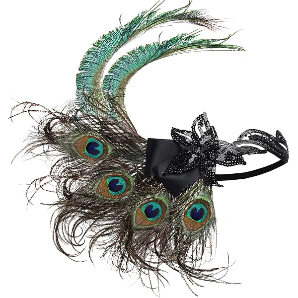 Bandeau Cheveux Vintage Années 1920 En Plumes Noires Et Broche Argentée - Accessoire Soirée, Mariage, Halloween, Costume Gatsby