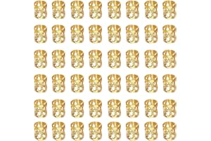 LEEQBCR LEBQ 50 Stück Aluminium Dread Lock Verstellbar Metall Cuffs Dreadlocks Perlen Flechtet Haar Schmuck, Golden