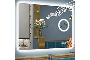 STARLEAD Lustro łazienkowe LED z Bluetooth i lupą 5x, 60 x 80 cm, z oświetleniem, odparowywanie, ściemnianie, 3 temperatury barwowe, funkcja pamięci, IP44, szkło hartowane