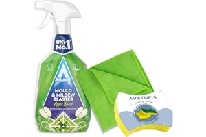 AVATOPIA Astonish Mould & Mildew Blaster 750ml, Cleaning Sponge and Microfibre Cloth Set - Multi-Purpose Mould Remover Spray for Bathrooms, Kitchens & Walls - Black Mould, Mildew & Grime Removal - Apple Burst