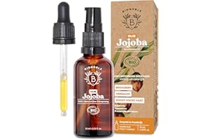 BIONOBLE Organic Jojoba Oil Cold Pressed 100% Pure - Regulates Sebum, Softens, Anti-Acne - Hair Oil, Face, Body - Vegan Jojoba Oil for Hair - Hexane Free - Glass Bottle, Pipette, Pump - 50ml