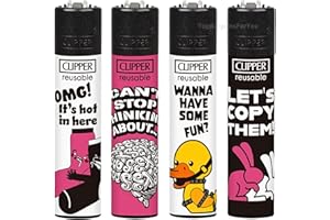 Zactly - 4 x Clipper Lighter Set Gas Refillable Windproof Lighters Standarad Size Replaceable Flint Rare Limited Edition (Hot Naughty Quotes)