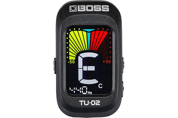 BOSS TU-02 Accordeur chromatique à pince pour guitare, basse et ukulélé - Un accordeur fiable et précis à pile avec un affichage à haut contraste et la garantie BOSS