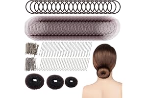UILYNIU 183 Pezzi Realizzare Chignon Set 3 pezzi Chignon a Ciambella 60 Pezzi Retine per Capelli Invisibili e 100 Forcine Capelli, 20 Elastici per Capelli per Bambine e Donne (Marrone)