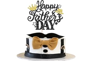 Xsstarmi 1 Pack Happy Father's Day Cake Topper Black Glitter Love Dad Best Dad Cake Pick with Hat Crown for Happy Father's Day Birthday Party Cake Decorations Supplies
