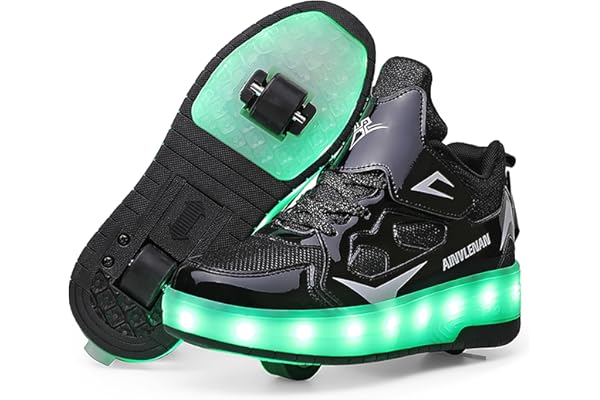 YongerYong Garçon et Fille LED Lumières Clignotante Patins à roulettes,Unique Double Rétractables Roues Rechargeables,Skateboarding Shoes Outdoor Sports Gymnastique Sneakers