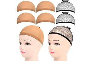 ‎FANDAMEI FANDAMEI 6 Pcs Wig Caps, Haarnetz für Perücke Perückenkappe Nylon Perücke Kappen Unterziehhaube Dehnbare Elastische Atmungsaktive Perückennetz, 2 Schwarze Haarnetz und 4 Hellbraune Wig Caps