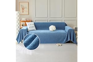 TAOTAOGO Sofa Cover 3 Seater Herringbone Chenille Corner Sofa Slipcover Washable L Shape Sofa Covers Sectional Couch Cover with Tassel Furniture Protector for Pet All-Season B Blue 180x340cm