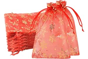 POPOYU 100pk Red Gold Organza Gift Bags,7x9cm Small Organza Favor Bags,Wedding Jewelry Pouches with Drawstring,Mesh Candy Favour Bag Party SweetBags for Birthday,Wedding,Christmas,Gift Wrapping