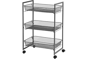 SONGMICS chariot à 3 niveaux, chariot de cuisine et de salle de bain avec paniers en fil de fer, gain de place, montage facile, cuisine, bureau, salle de bain, salon, gris BSC061G01