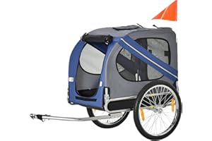 PawHut Remorque vélo pour Chien Animaux Pliable 8 réflecteurs Drapeau Barre attelage Inclus Acier Polyester imperméable Max. 30 Kg 130L x 73l x 90H cm