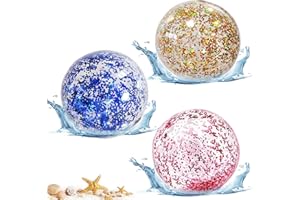 LUMOOM 3 Stück aufblasbare Glitzer-Wasserbälle, Wasserball aufblasbar, großer aufblasbarer Strandball, Schwimmbad-Party-Ball, Tauchbälle 40cm für Sommeraktivitäten im Freien