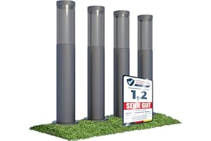 ‎LINOVUM linovum BOSEA-A 4 Stück Außenleuchten Garten stehend E27 Fassung, Höhe 50 cm - Pfostenlichter aus Edelstahl mit Smoky Kunststoff Glas Sockelleuchten