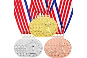 Santme 12 Pezzi Medaglie Premiazioni Metallo, Medaglia Oro Argento Bronzo con Nastro Collo Vincitore di Medaglie per Bambini Giochi Feste di Giorno la Giornata dello Sport 5.0cm