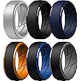ThunderFit Silicone Rings for Men, Breathable Air Flow Grooves Rubber Wedding Bands 10mm Wide 2.5mm Thick - 1/2/3/4/5/6/7 Variety Multipack