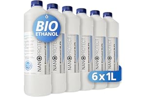 ‎NANOPROTECT Nanoprotect Bioethanol 96,6% | 6 x 1 Liter | Flüssiger Ethanol Brennstoff für Indoor Kamin und Tischfeuer | Reiner Ethylalkohol als Lösemittel | Geprüfte Premium Qualität