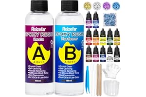 ‎ROIZEFAR Roizefar Epoxidharz-Set für Anfänger 380 ml, Beschichten und Gießen, Untersetzer mit Folienflocken, Harz-Farbpigment, Pailletten für Kunst, Handwerk, Schmuckherstellung, Flusstisch