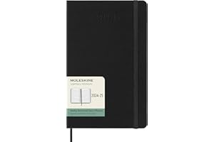 Moleskine Planer tygodniowy 2024-2025, planer tygodniowy 18 miesięcy 2025, planer poziomy z twardą okładką i elastycznym zamknięciem, duży rozmiar 13 x 21 cm, kolor czarny