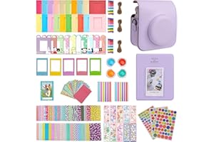 Meetikar Étui pour appareil photo instantané Instax Mini 12 avec 64 poches, album photo et filtre de couleur/cadre photo/cadre de décoration murale/autocollant de cadre/autocollant d'angle, lilas,