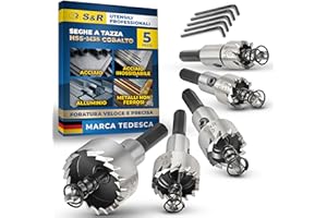 S&R Seghe a Tazza Frese Metallo HSS per Acciaio Cobalto. Set di 5 Frese 16+18,5+20+25+30 mm per Metallo Codolo 9,5 mm
