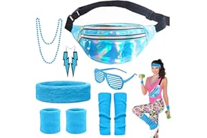 YADODO Deguisement Annee 80 Femme Accessoire Fluo Sac Banane Jambières Accessoire Annee 80 90 Deguisement Disco Femme Homme Enfant Déguisement Année 80 Accessoires Fête Néon Soiree Fluo (Bleu)