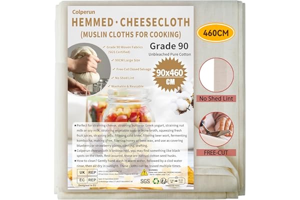 Étamine alimentaire Colperun - Rouleau 90 x 460cm - Pour pâtisserie et artisanat - Coton naturel non blanchi