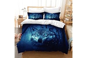 Hoimlm Wolf - Set di biancheria da letto, 220 x 240 cm, in microfibra, con copripiumino e federa, per ragazzi e ragazzi, morbido e resistente, traspirante (lupo notturno, 135 x 200 cm)