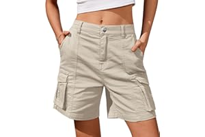IVIR Bermuda Cargo Shorts for Women Knee Length 6 Pockets Elastic Waist Long Shorts for Summer Casual