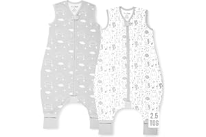 Mama Cheetah Sac de couchage pour bébé avec pieds | 2T | 2,5 TOG Organic Cotton Sleeping Bag with Legs | Baby Wearable Blankets for Walkers w/ 2-Way Zipper | Baby Sleep Sack for Girls & Boys | Moyen