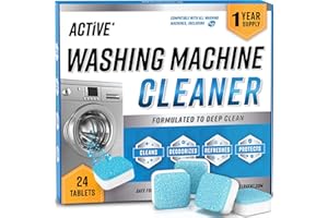Washing Machine Cleaner Descaler 24 Tablets - ACTIVE Deep Clean Freshener for HE, Front and Top Load Washer, Septic Safe Eco Limescale and Odour Eliminator, Laundry Tub Seal Cleaning- 12 Month Supply