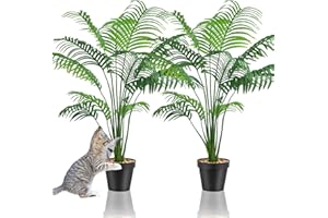 Duscdesp Set of 2 Artificial Plants Indoor Decorative Tall Artificial Plants Large Palm Tree Fake Plants Plastic Tree Faux Plants for Indoors Office Home Outdoor Decor (Artificial Yellow Palm 2Pcs)