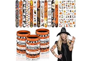 DULUDULU Halloween Slap Bracelets, Kids Party Bag Fillers Party Favours Toy 72pcs Snap Bands Stickers Set Boys Girls Pumpkin Ghost Spider Bat Designs Silicone Wristbands Trick Or Treat Gifts Classroom Prizes