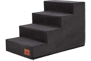BJIRD Hundetreppe, Katzentreppe, Antirutsch und Beständig - Haustiertreppe mit 4 Stufen für kleine Hunde - 60 x 40 x 40 cm - Savoy - Schwarz