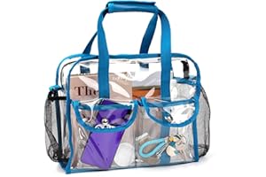 MOFASVIGI Large Clear Tote Bag for Women Men, Waterproof Transparent PVC Shopping Bag Security Work Tote Shoulder Bag With Handles for Stadium, Sports Games, Leisure Occasion (peacock blue)