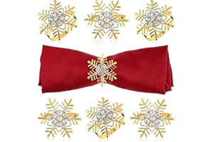 Andibro Anelli portatovaglioli natalizi con fiocco di neve, 6 pezzi, in metallo, con strass, con fibbia, decorazione per tavoli da pranzo di Natale, matrimoni, feste, tavolo (oro)