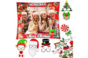 AISSZHAO Christmas Inflatable Photo Booth with 32Pcs Photo Booth Props Selfie Picture Frame for Christmas Family Party,Giant Props Frame Celebration Blow Up Party Prop,Xmas Partys Game Accessories Supply