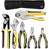 DOWELL Pliers Set, 6-Piece Kit with Groove Joint, Adjustable Wrench, Combination, Lock and Long Nose Diagonal Cutting Pliers