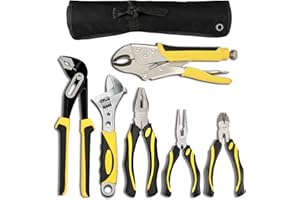 DOWELL Juego de alicates, kit de 6 piezas con junta de ranura, llave ajustable, combinación, bloqueo y alicates de corte diagonal de punta larga