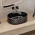 B Backline Ceramic Table Top Counter Top Wash Basin Vessel Sink Bathroom Sink Art Basin For Bathroom & Living Room 18 X 13.5 X 5.5 Inches (Only Basin) (Black Glossy)